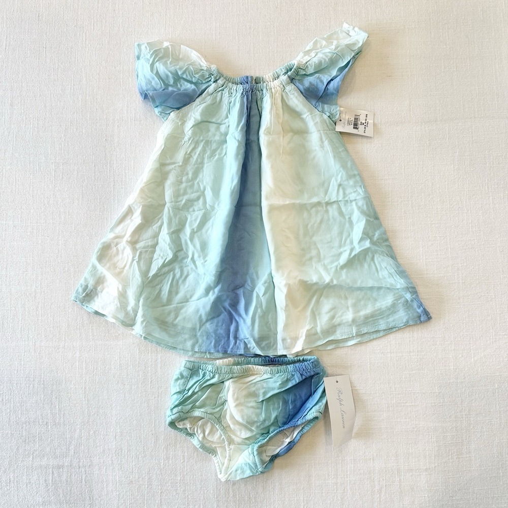 NWT Ralph Lauren 9M Blue Ombre Dress Bloomers Spring IV